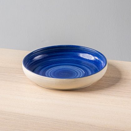 Plato Hondo Grande-Engobe Azul y Pasta Natural