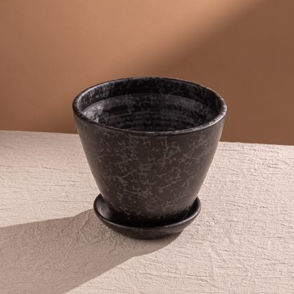 Maceta Boleada con Base-Negro Lumbre