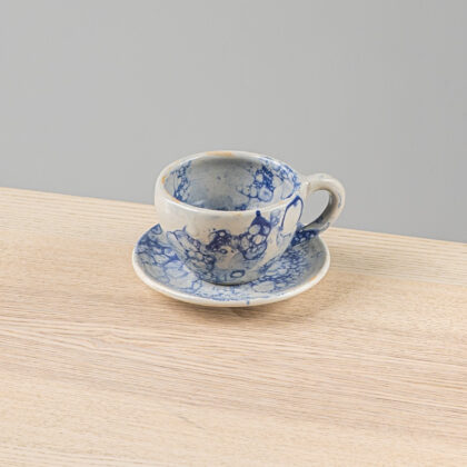 Taza Blanco Burbuja Azul + Platito